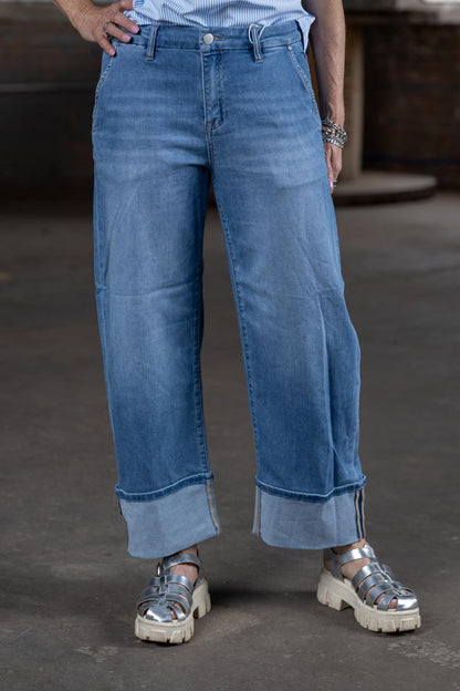 Risen Slouchy Crop Barrel Cuffed Jeans in Medium Wash Denim – Women’s Boutique Denim