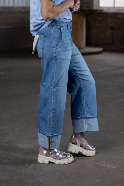 Risen Slouchy Crop Barrel Cuffed Jeans in Medium Wash Denim – Women’s Boutique Denim