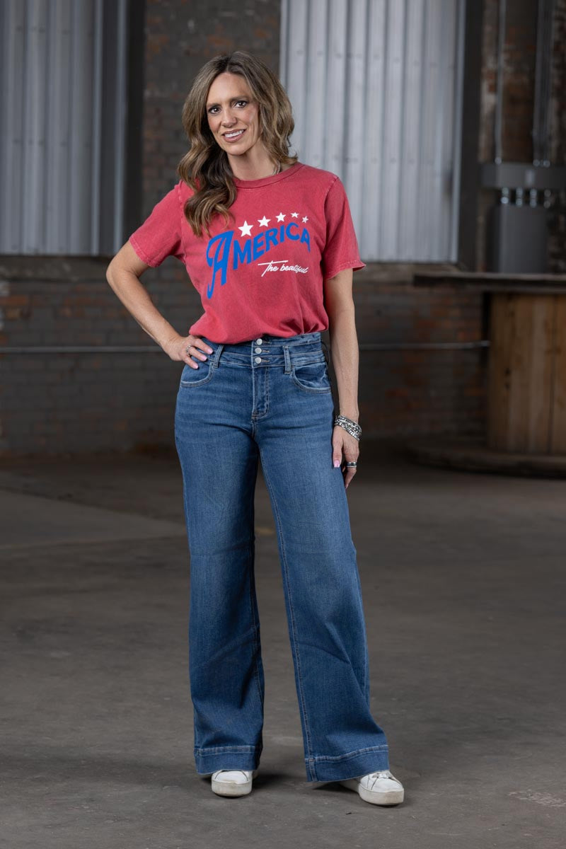 Risen High Rise Wide Leg Detail Jeans in Dark Wash – Women’s Boutique Denim