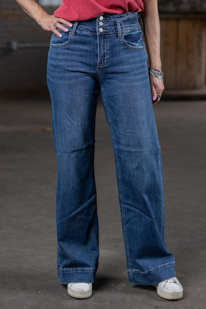 Risen High Rise Wide Leg Detail Jeans in Dark Wash – Women’s Boutique Denim