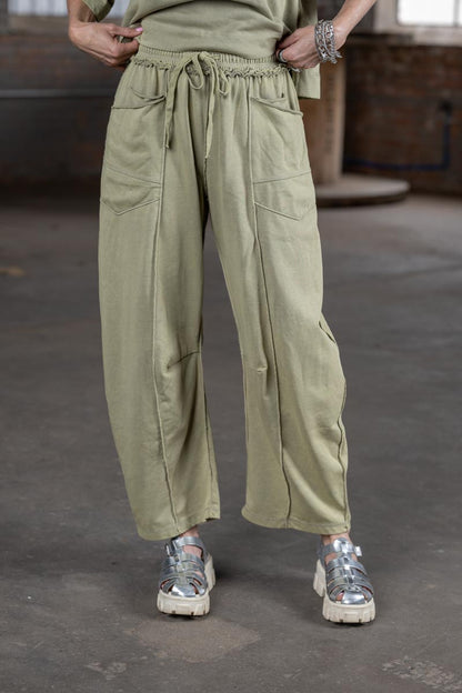 Davi & Dani Barrel Pants Set in Khaki Olive – Women’s Trendy Matching Lounge Set