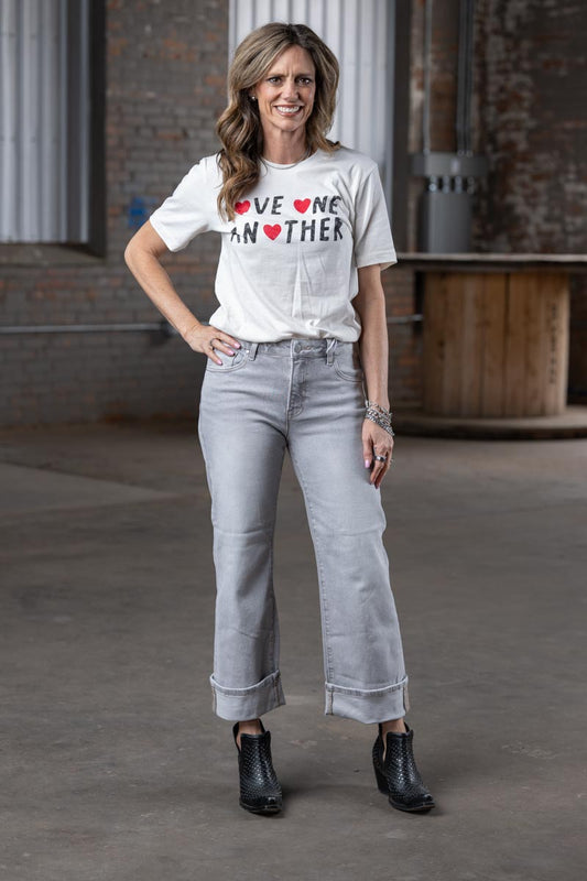 Risen Mid Rise Crop Straight Cuffed Jeans in Light Gray – Women’s Boutique Denim