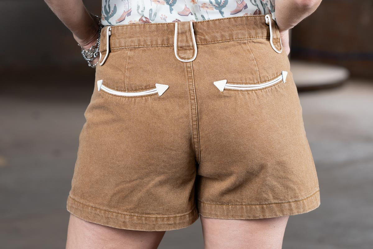 Howdy Hanny Tan Shorts – Casual Western-Inspired Women’s Shorts