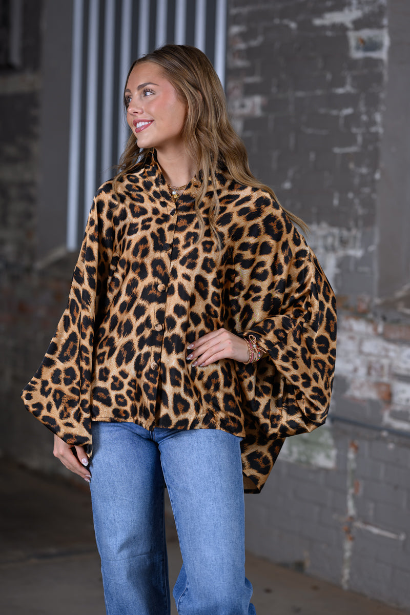 Beulah Style Coffee Cheetah Dolman Sleeve Blouse – Women's Boutique Animal Print Top