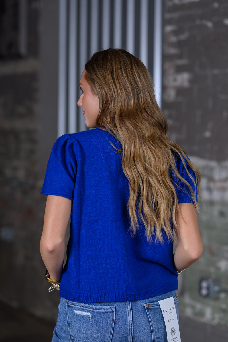 Cobalt Blue Sweater Short Sleeves
