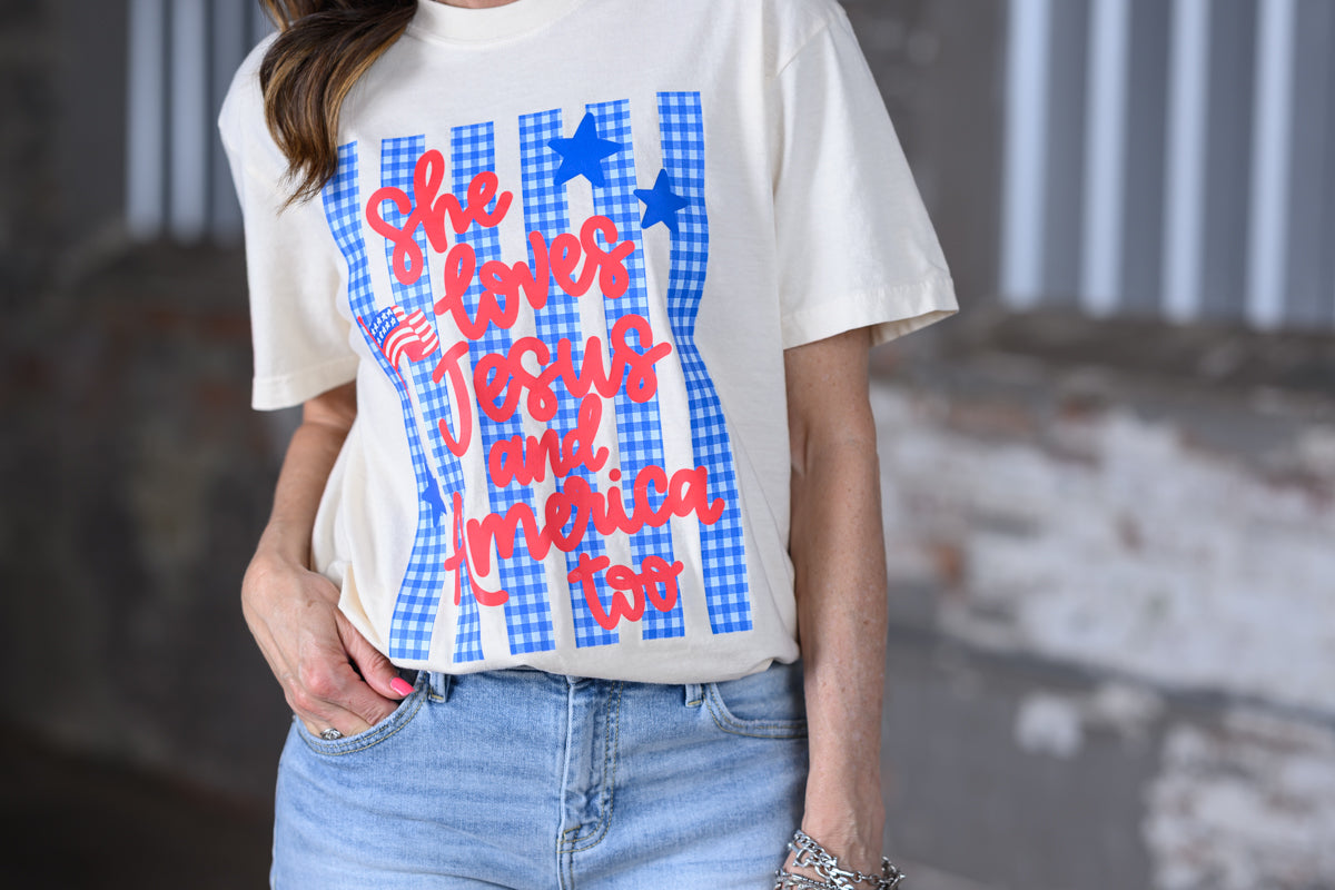 She Loves Jesus & America Tee