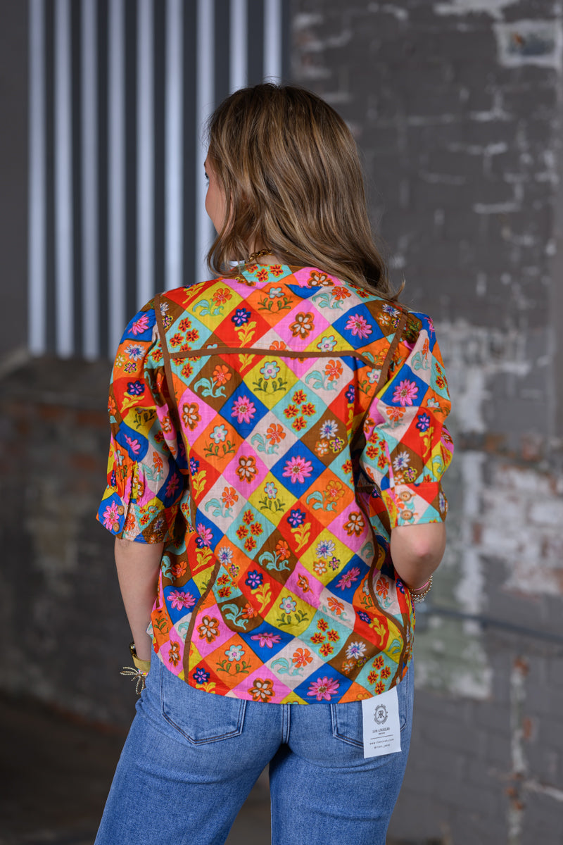Ivy Jane Block Patch Floral Top – Multi-Color Women's Boutique Blouse