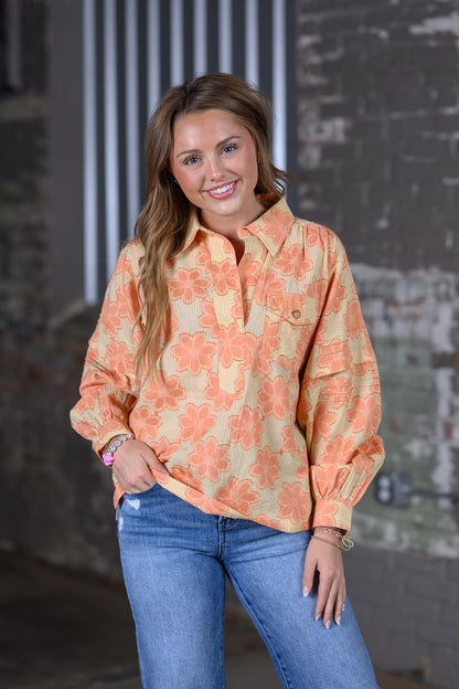 Ivy Jane Jacquard Stripe Shirt with Pleated Sleeves – Citron Women's Boutique Blouse