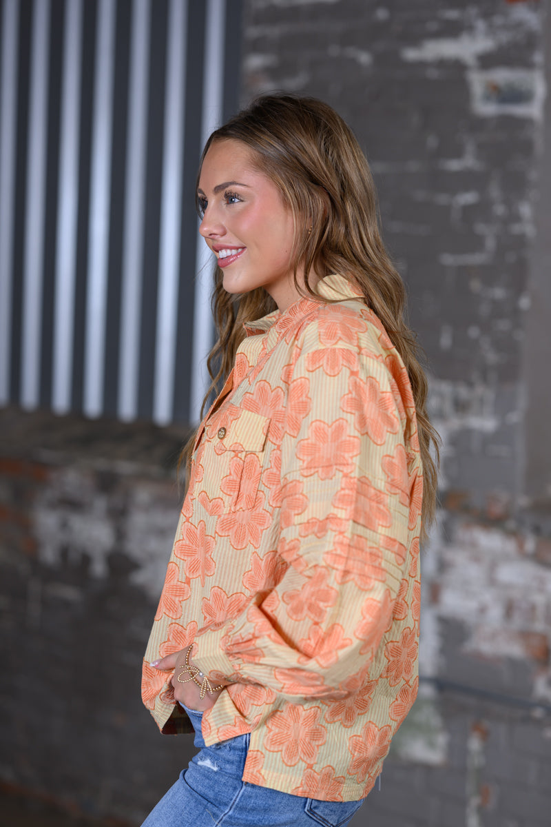 Ivy Jane Jacquard Stripe Shirt with Pleated Sleeves – Citron Women's Boutique Blouse