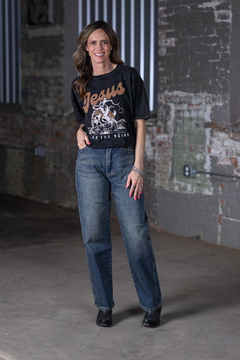 HRTandLUV Jesus Take the Reins Tee – Mineral Black Christian Graphic T-Shirt