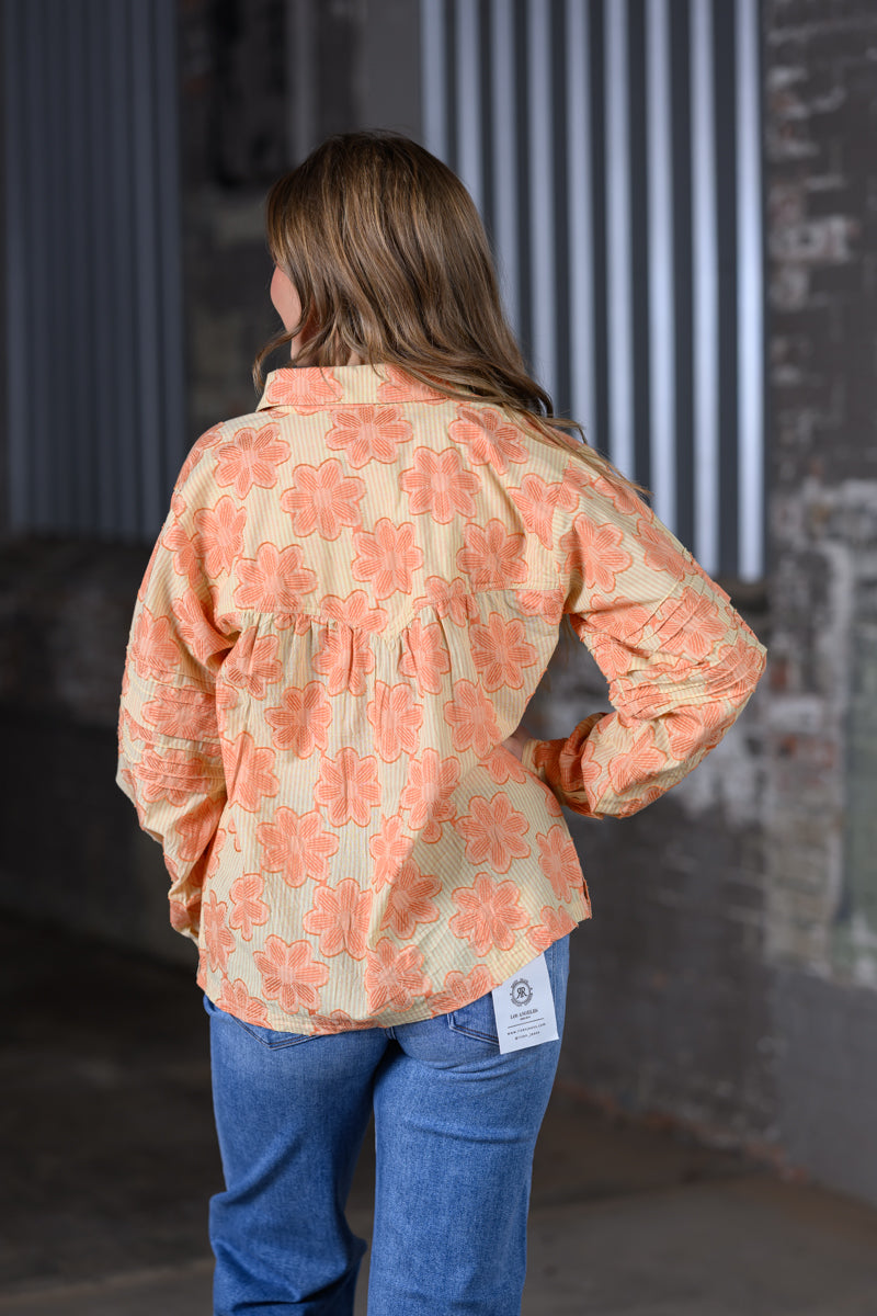 Ivy Jane Jacquard Stripe Shirt with Pleated Sleeves – Citron Women's Boutique Blouse