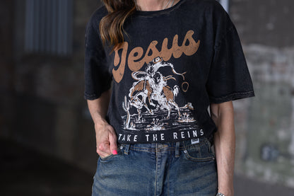 HRTandLUV Jesus Take the Reins Tee – Mineral Black Christian Graphic T-Shirt