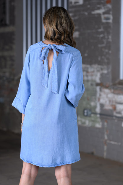 Easel Washed Denim Blue Shift Dress