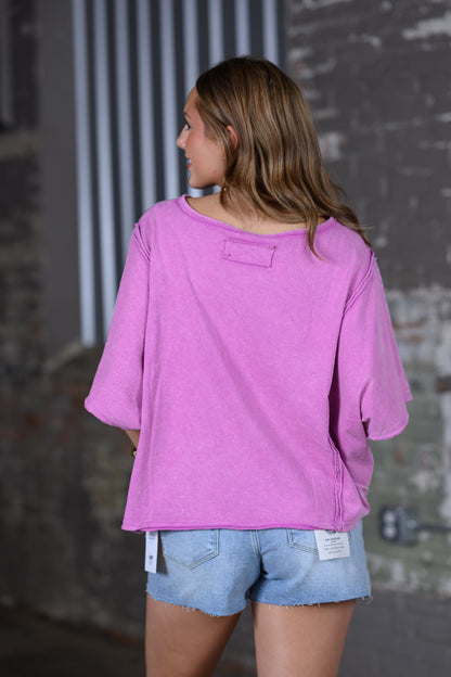Rosevelvet Round Neck Short Sleeve Loose Shirt – Pink Women's Boutique Top