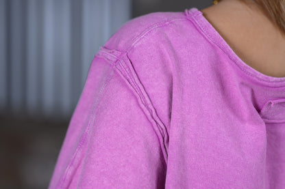 Rosevelvet Round Neck Short Sleeve Loose Shirt – Pink Women's Boutique Top