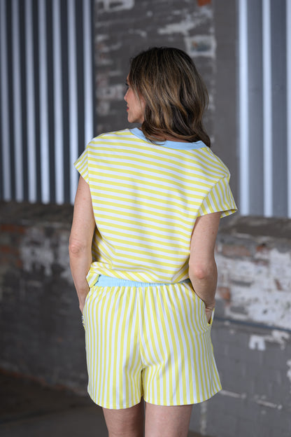 Lemon Stripe Matching Shorts Set