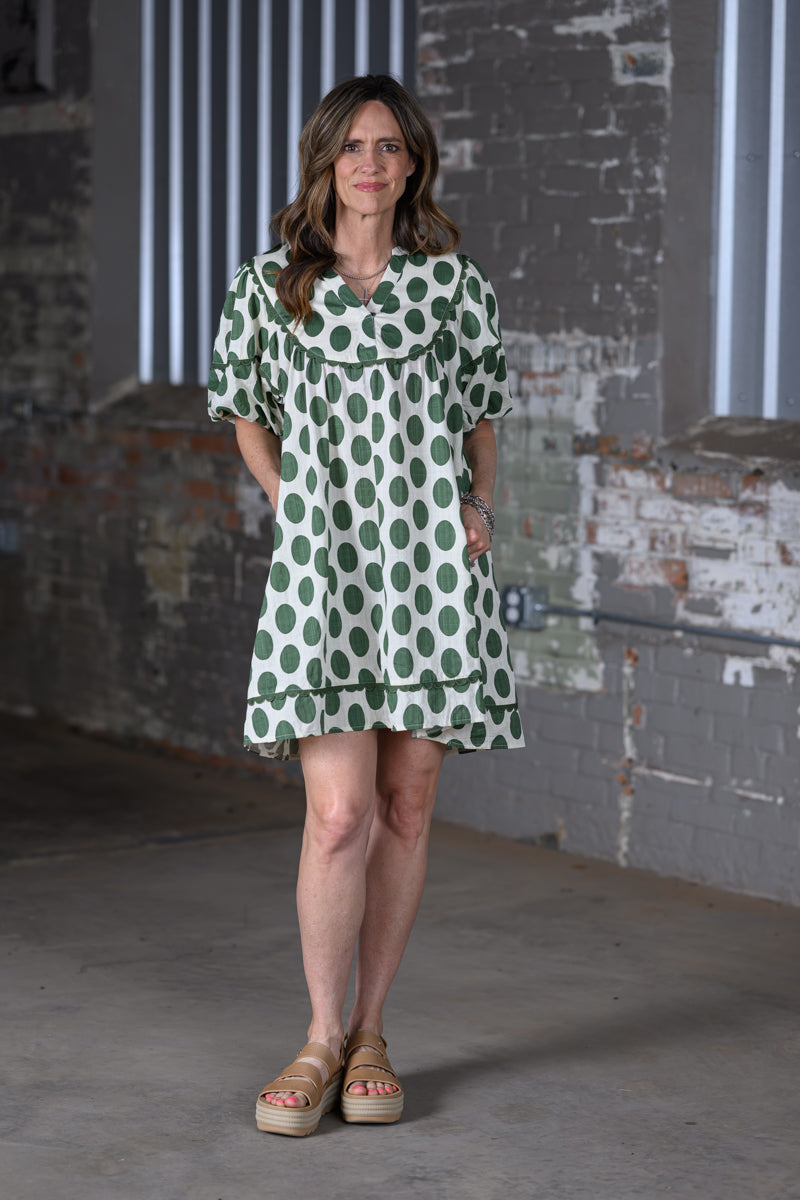 Easel Green Polka Dot Babydoll Dress