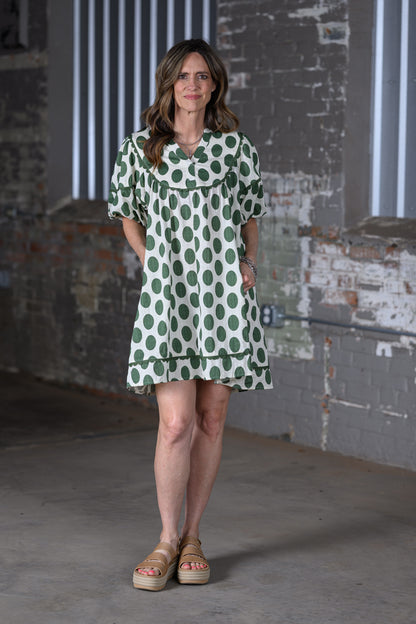 Easel Green Polka Dot Babydoll Dress