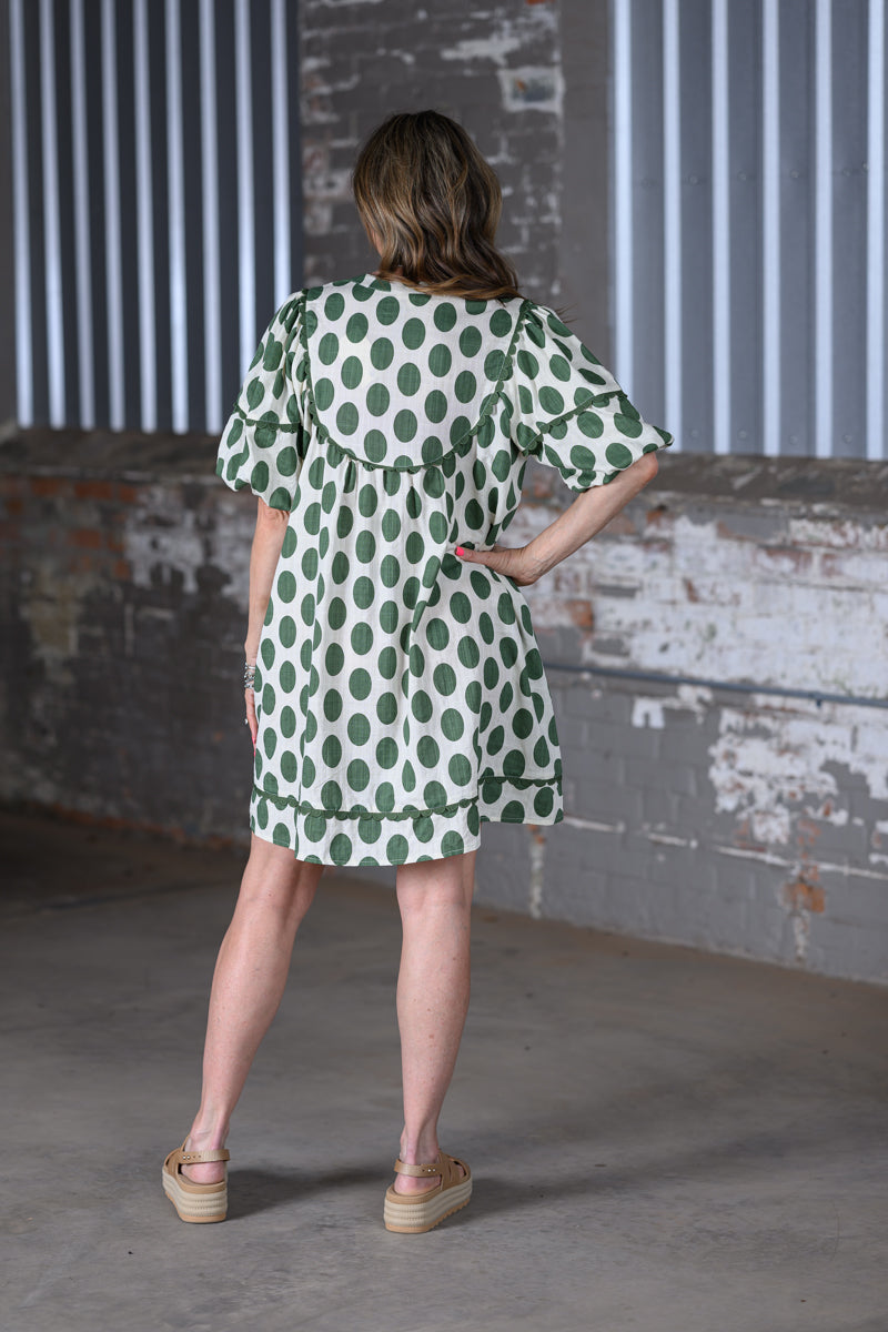 Easel Green Polka Dot Babydoll Dress