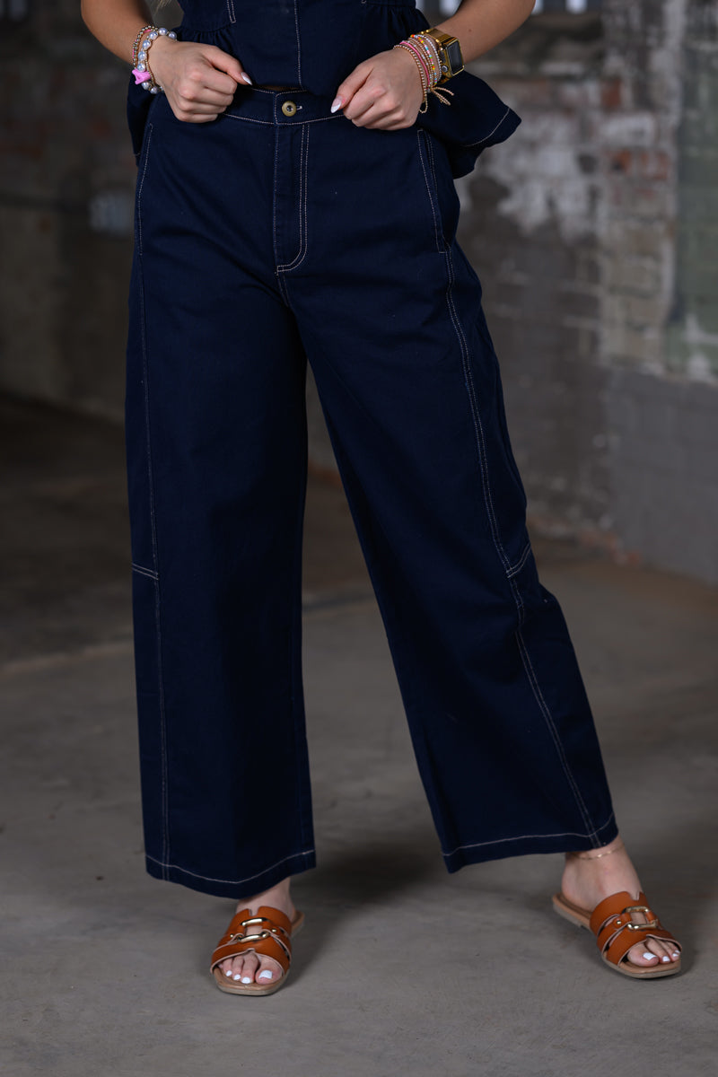 ee Midnight Mineral Washed Barrel Pants & Peplum Top Set – Women's Boutique Two-Piece Outfit