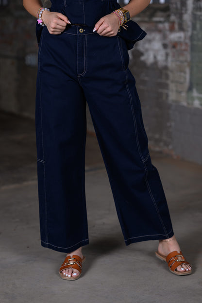 ee Midnight Mineral Washed Barrel Pants & Peplum Top Set – Women's Boutique Two-Piece Outfit