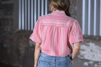 Western Pony Embroidered Gingham Blouse
