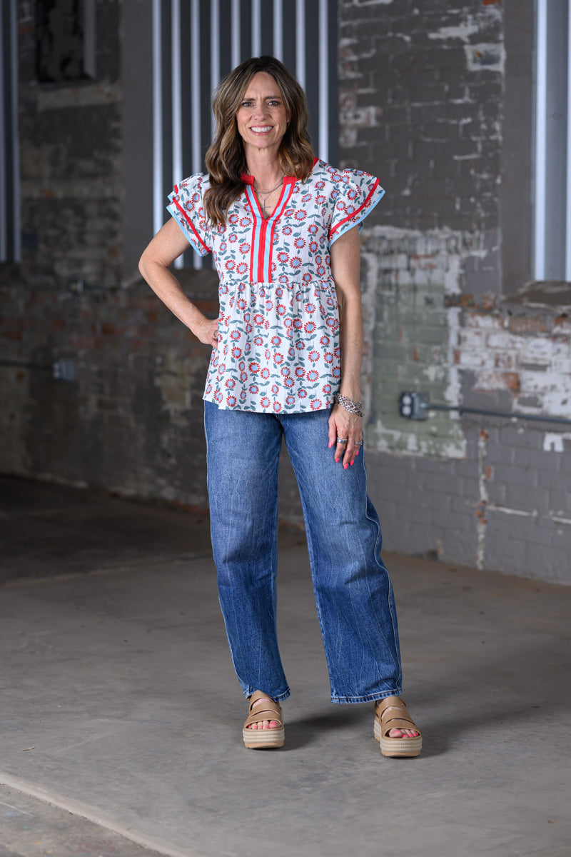 Floral Flutter Sleeve Blouse