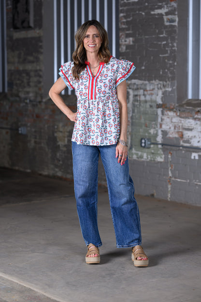 Floral Flutter Sleeve Blouse