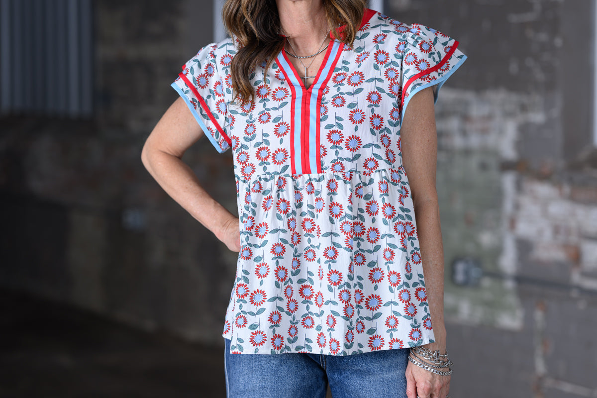 Floral Flutter Sleeve Blouse