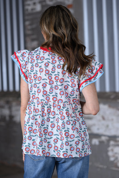 Floral Flutter Sleeve Blouse