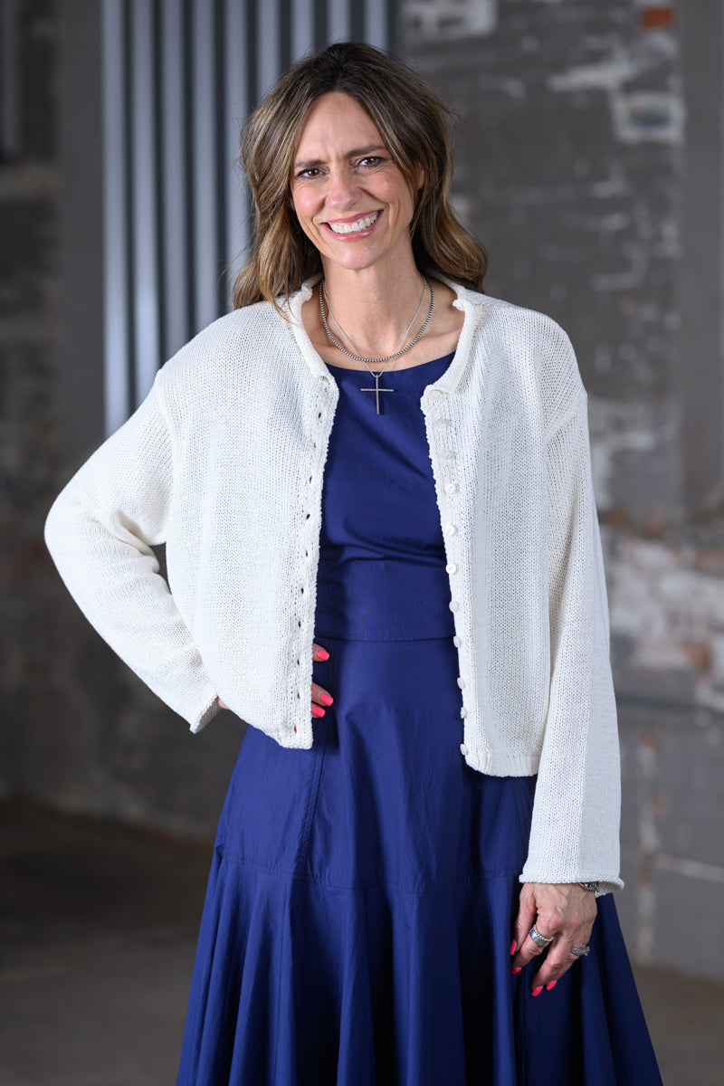 Miou Muse Lightweight Button Front Cardigan – Off-White Women's Layering Sweater