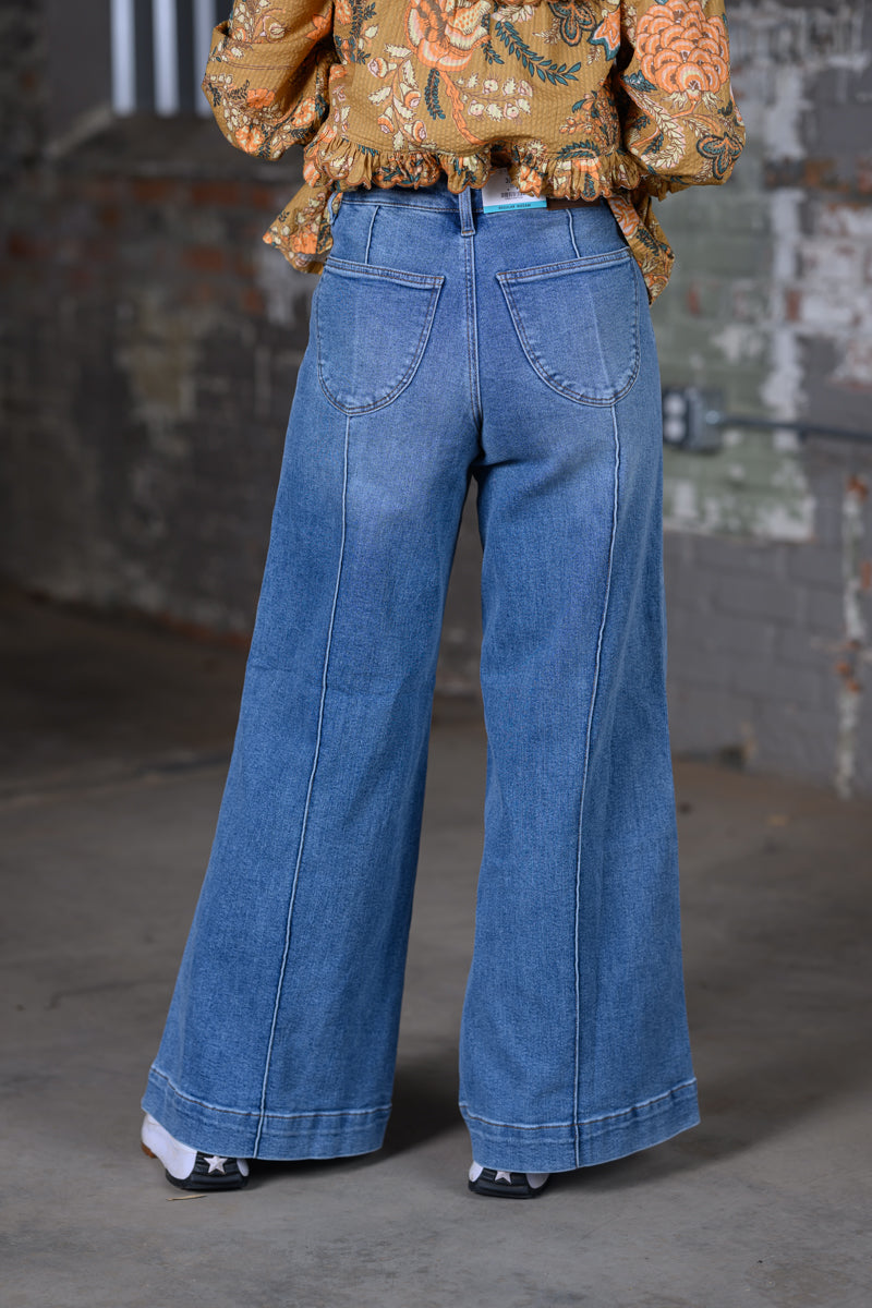 Judy Blue High Waisted Liza Palazzo Jeans with Shield Pockets – Regular & Long Inseams