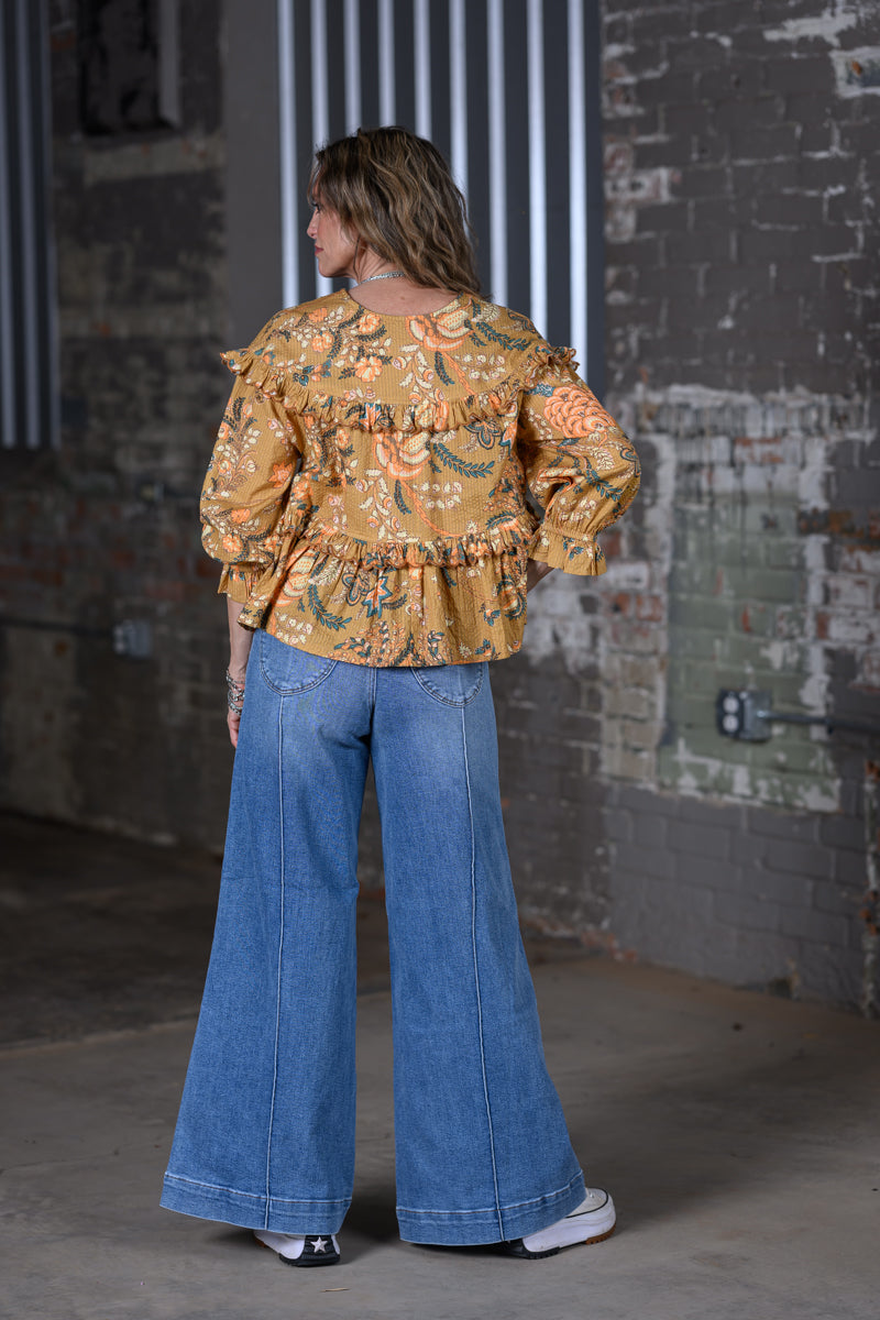 Ivy Jane Gold Tiered Scalloped Top – Women's Boutique Statement Blouse