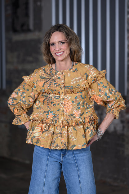 Ivy Jane Gold Tiered Scalloped Top – Women's Boutique Statement Blouse