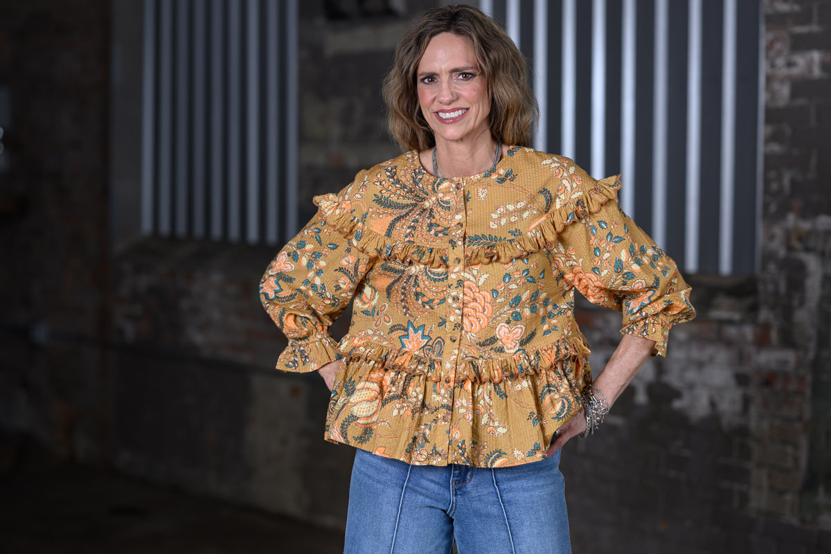 Ivy Jane Gold Tiered Scalloped Top – Women's Boutique Statement Blouse