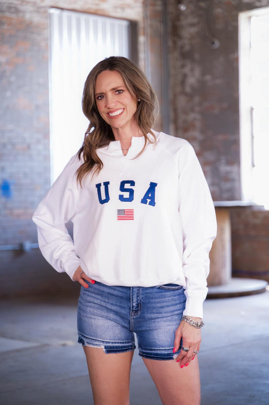 Simply Southern USA Crew Sweatshirt – White Patriotic Pullover