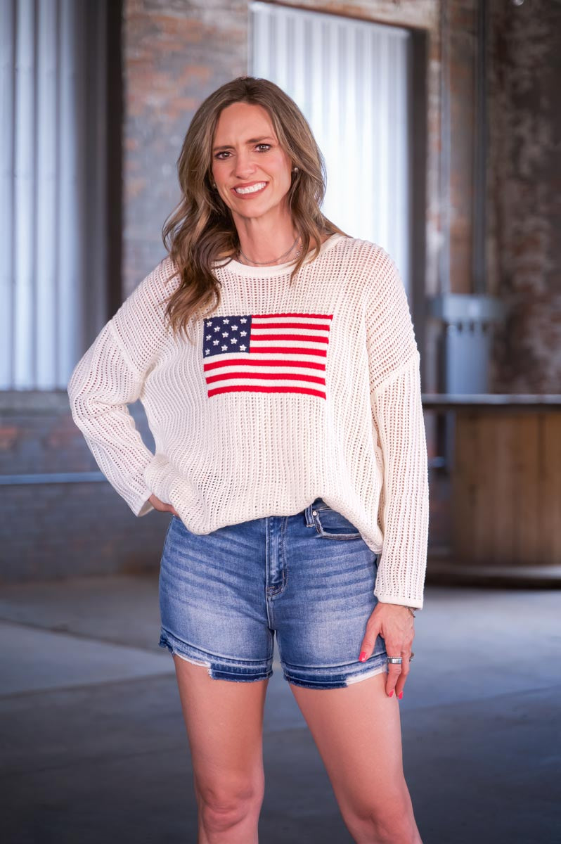 Simply Southern Flag Sweater – Red, White & Blue American Flag Sweater