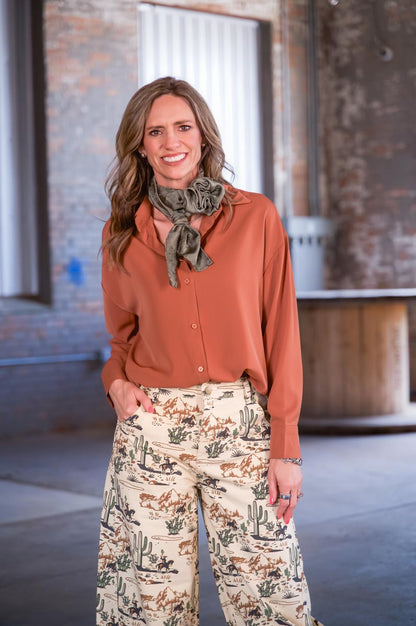 Southern Grace Kathryn Classic Button-Up Blouse in Rust – Women’s Boutique Top