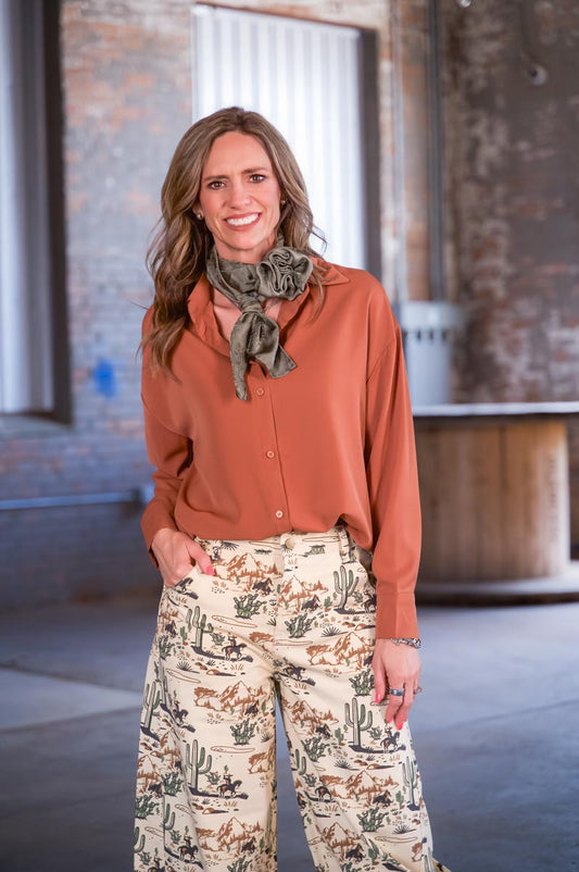 Southern Grace Kathryn Classic Button-Up Blouse in Rust – Women’s Boutique Top