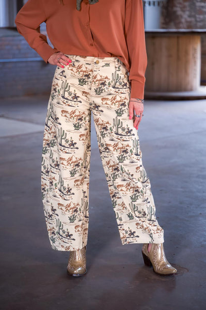 Turquoise Haven TH61 Cowboy Cactus Wide-Legged Jeans – Women’s Western Boutique Denim
