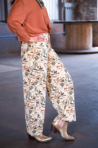 Turquoise Haven TH61 Cowboy Cactus Wide-Legged Jeans – Women’s Western Boutique Denim