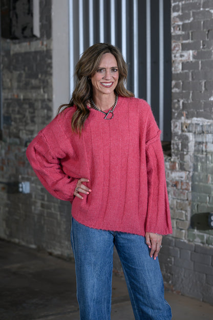 Easel Clothing Red Freesia Long Sleeve Sweater Top – Women's Boutique Knit Sweater
