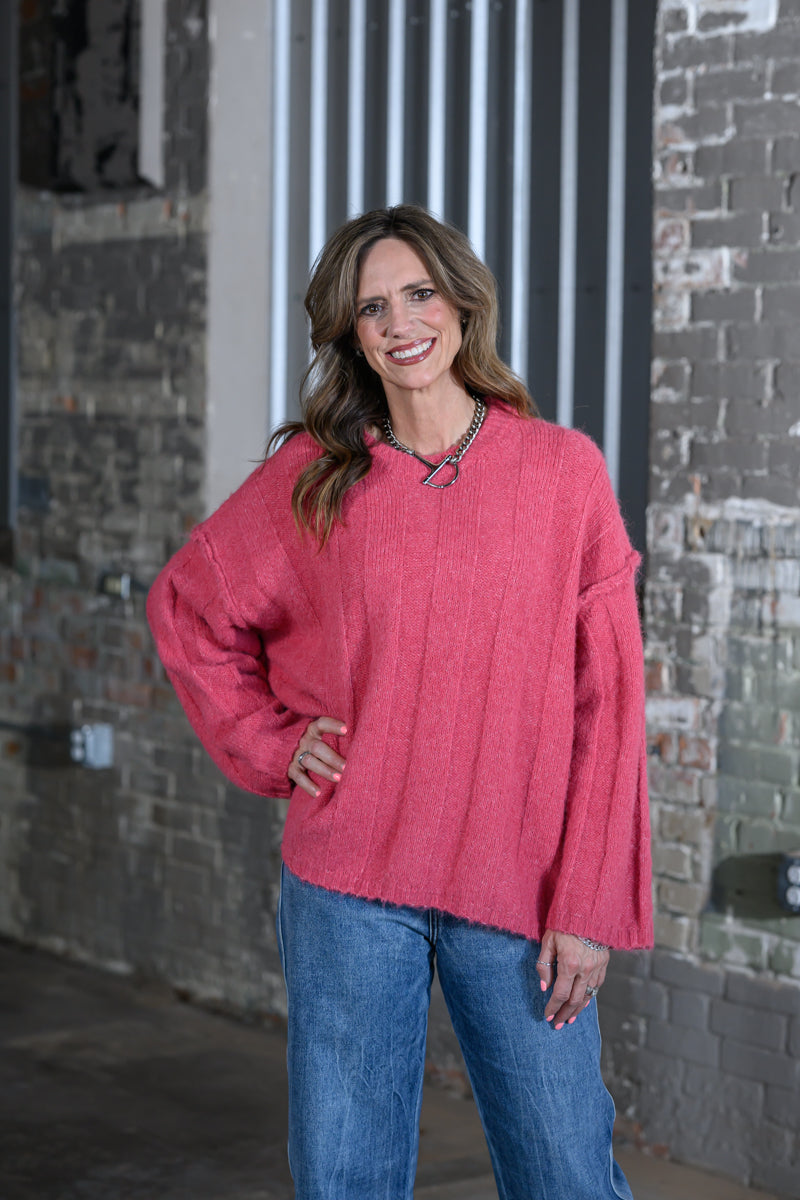 Easel Clothing Red Freesia Long Sleeve Sweater Top – Women's Boutique Knit Sweater