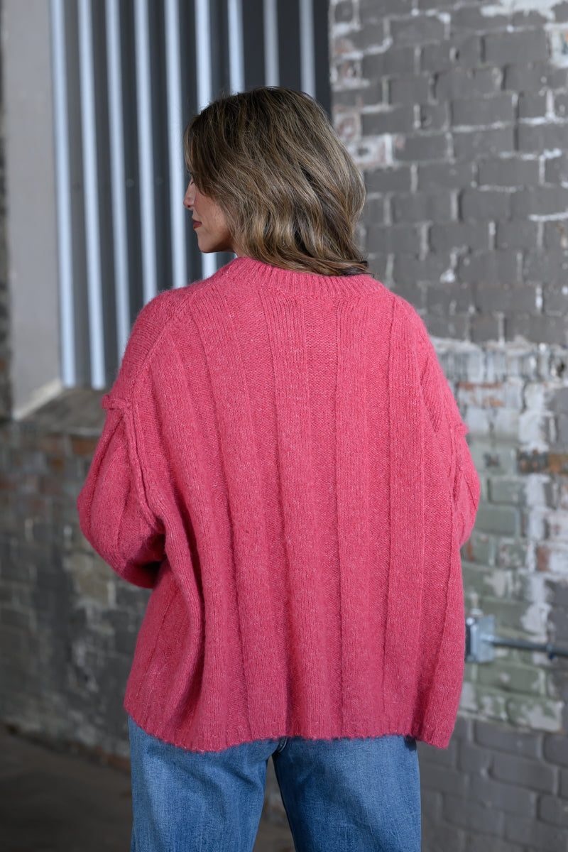 Easel Clothing Red Freesia Long Sleeve Sweater Top – Women's Boutique Knit Sweater