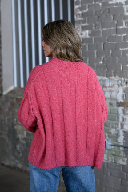 Easel Clothing Red Freesia Long Sleeve Sweater Top – Women's Boutique Knit Sweater