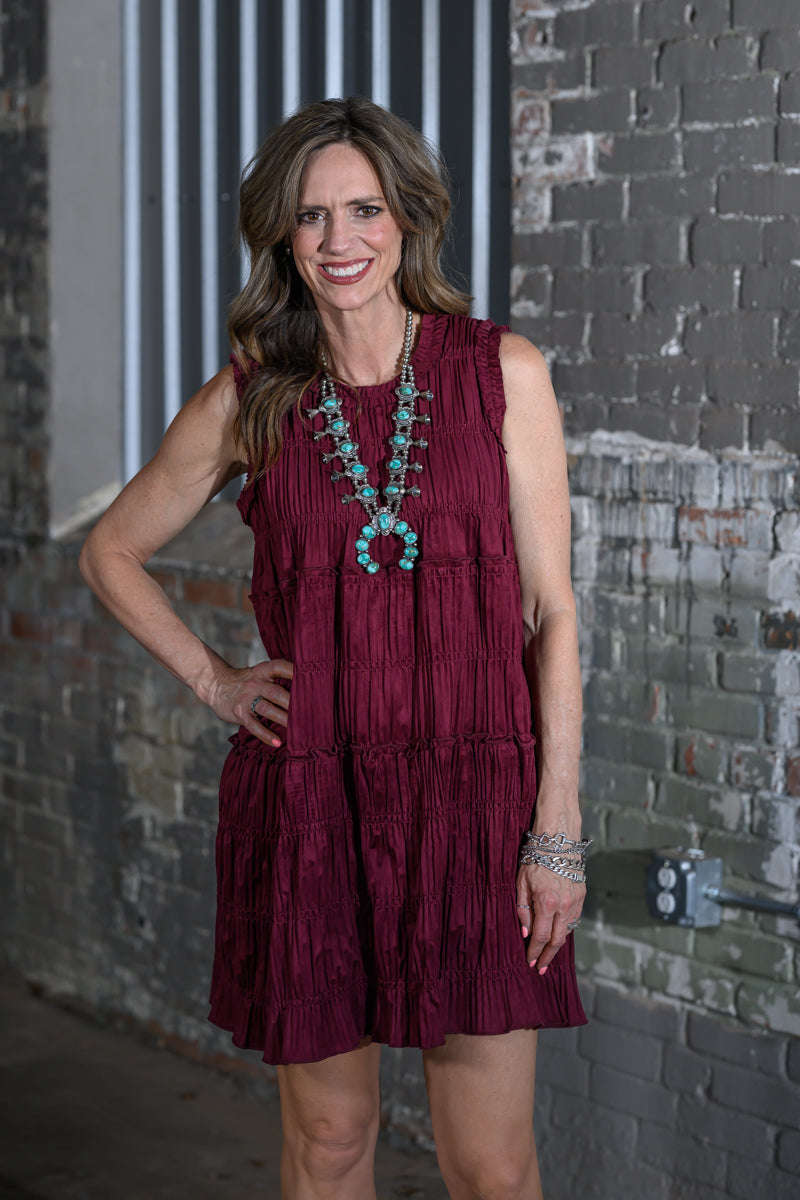 Easel Clothing Wine Sleeveless Tiered Suede Dress – Women's Boutique Midi Dress