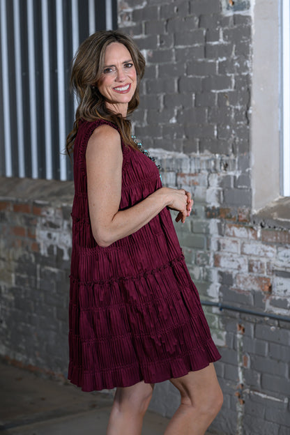 Easel Clothing Wine Sleeveless Tiered Suede Dress – Women's Boutique Midi Dress