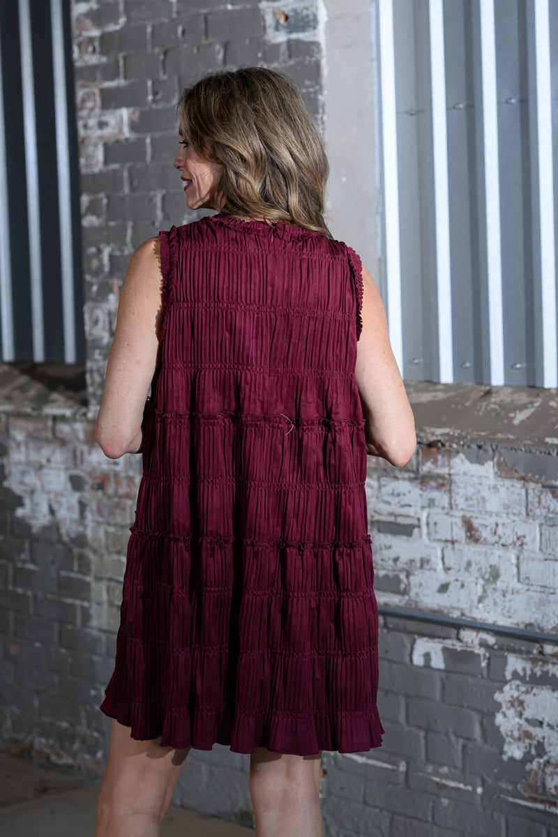 Easel Clothing Wine Sleeveless Tiered Suede Dress – Women's Boutique Midi Dress