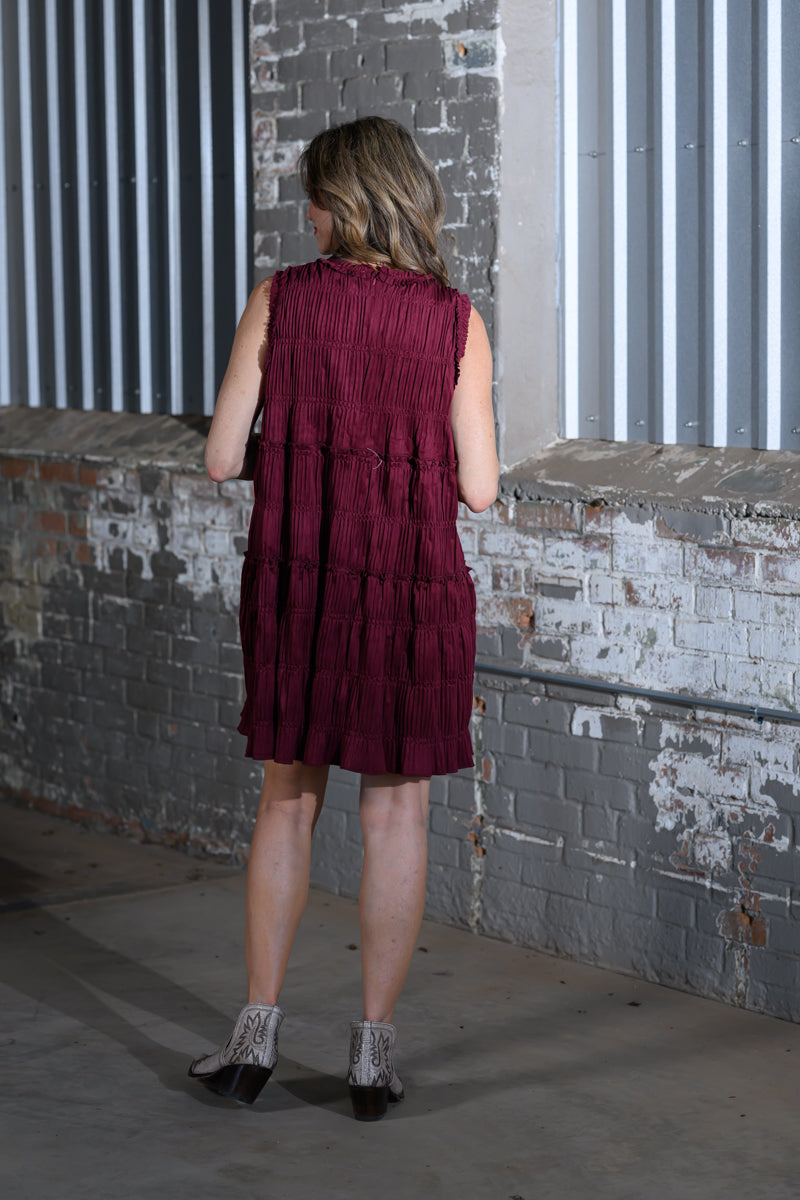 Easel Clothing Wine Sleeveless Tiered Suede Dress – Women's Boutique Midi Dress