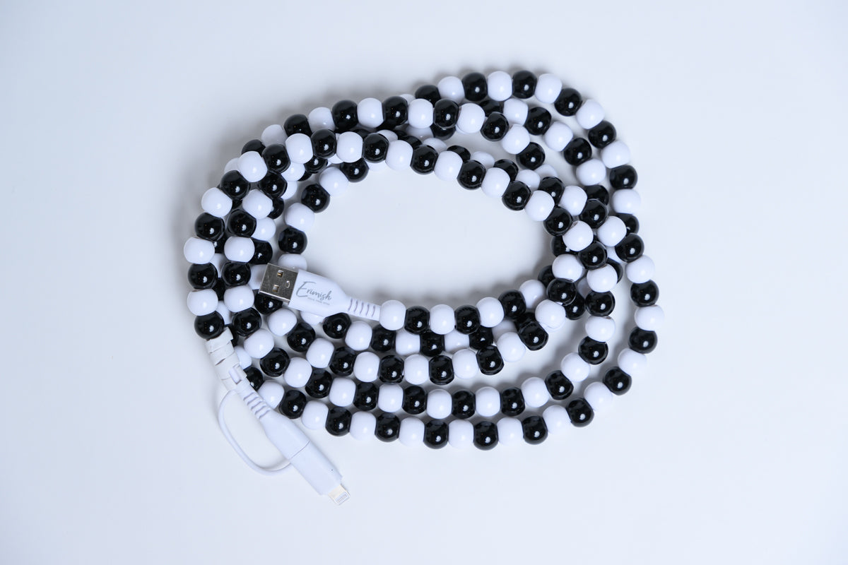 Erimish Beaded Phone Charger Black & White